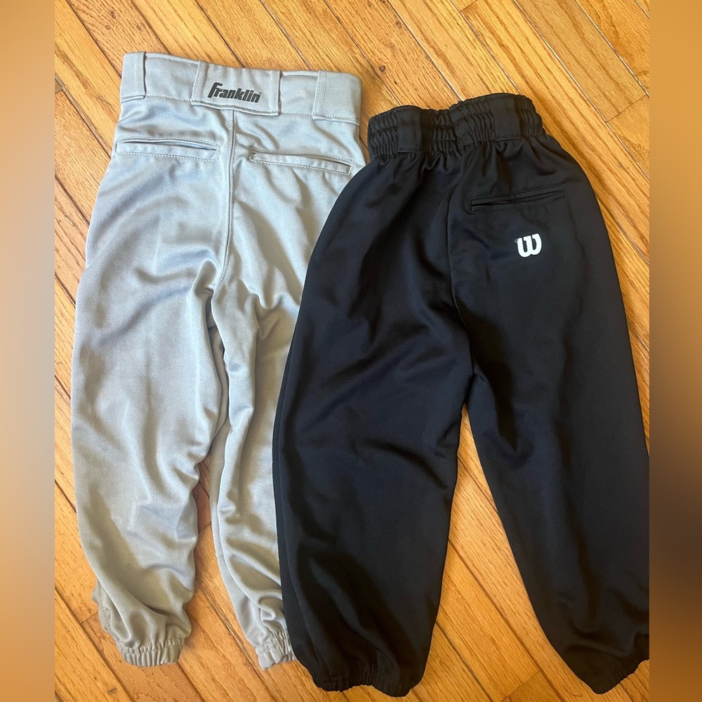 2 Pairs Baseball T-Ball Pants Boys XS Youth (Black Wilson, Gray Franklin)